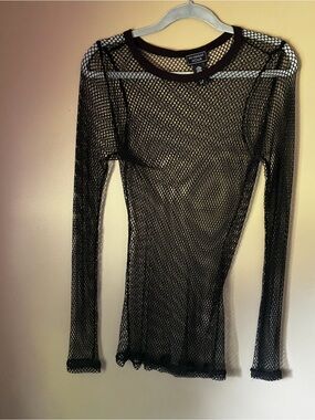 Midnight Hour Black Fishnet Long-Sleeve Top